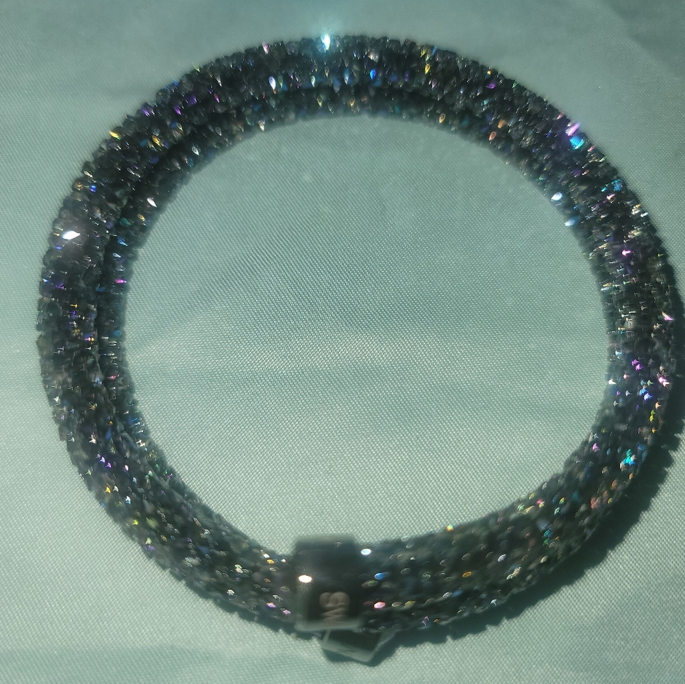 Swarovski Crystaldust Double Bangle, Multi-colored, Stainless Steel Purple